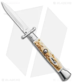 AKC Italian Stiletto Bayonet Swinguard Automatic Knife Stag Horn (4" Satin)