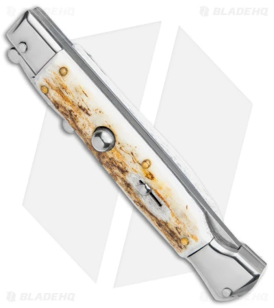 AKC Italian Stiletto Bayonet Swinguard Automatic Knife Stag Horn (4" Satin) 2 AKC Italian Stiletto Bayonet Swinguard Automatic Knife Stag Horn (4" Satin) - Image 2