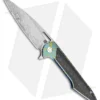 Artisan Cutlery Archaeo Frame Lock Flipper Knife Blue Ti/CF (3.75" Damascus)