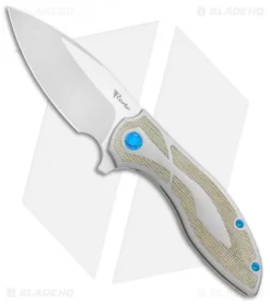 Reate Knives Reate Iron Frame Lock Flipper Knife Green Micarta/Blue (3.25" Satin)