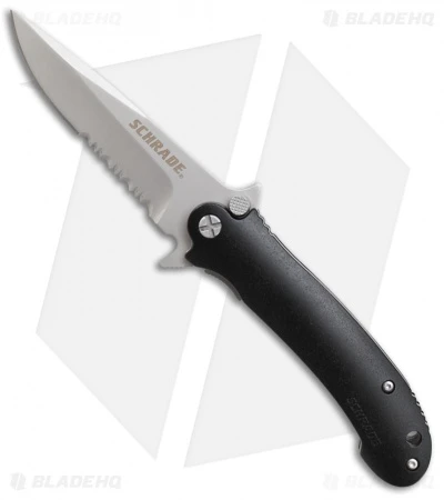 Schrade Liner Lock Knife Black Al (3.5" Bead Blast Serr) SCH223S 1 Schrade Liner Lock Knife Black Al (3.5" Bead Blast Serr) SCH223S