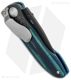 Vintage Benchmade 690 Liner Lock Knife Blue Wood/CF (3.625" Serr) 690SBTBLU -Online Knives Store Vintage Benchmade 690 LL Blue Wood CF Serr 690SBTBLU BHQ 99187 jr side