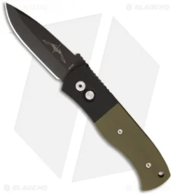 Emerson Protech CQC7-A Automatic Knife W/ Green G-10 (3.25" Black Plain)