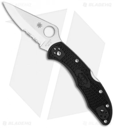Spyderco Delica 4 Lockback Knife Black FRN (2.875" Satin Serr) C11PSBK 1 Spyderco Delica 4 Lockback Knife Black FRN (2.875" Satin Serr) C11PSBK